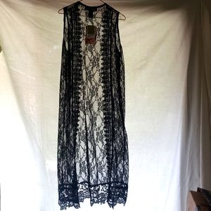 Polly & Esther long black lace cover-up/sweater